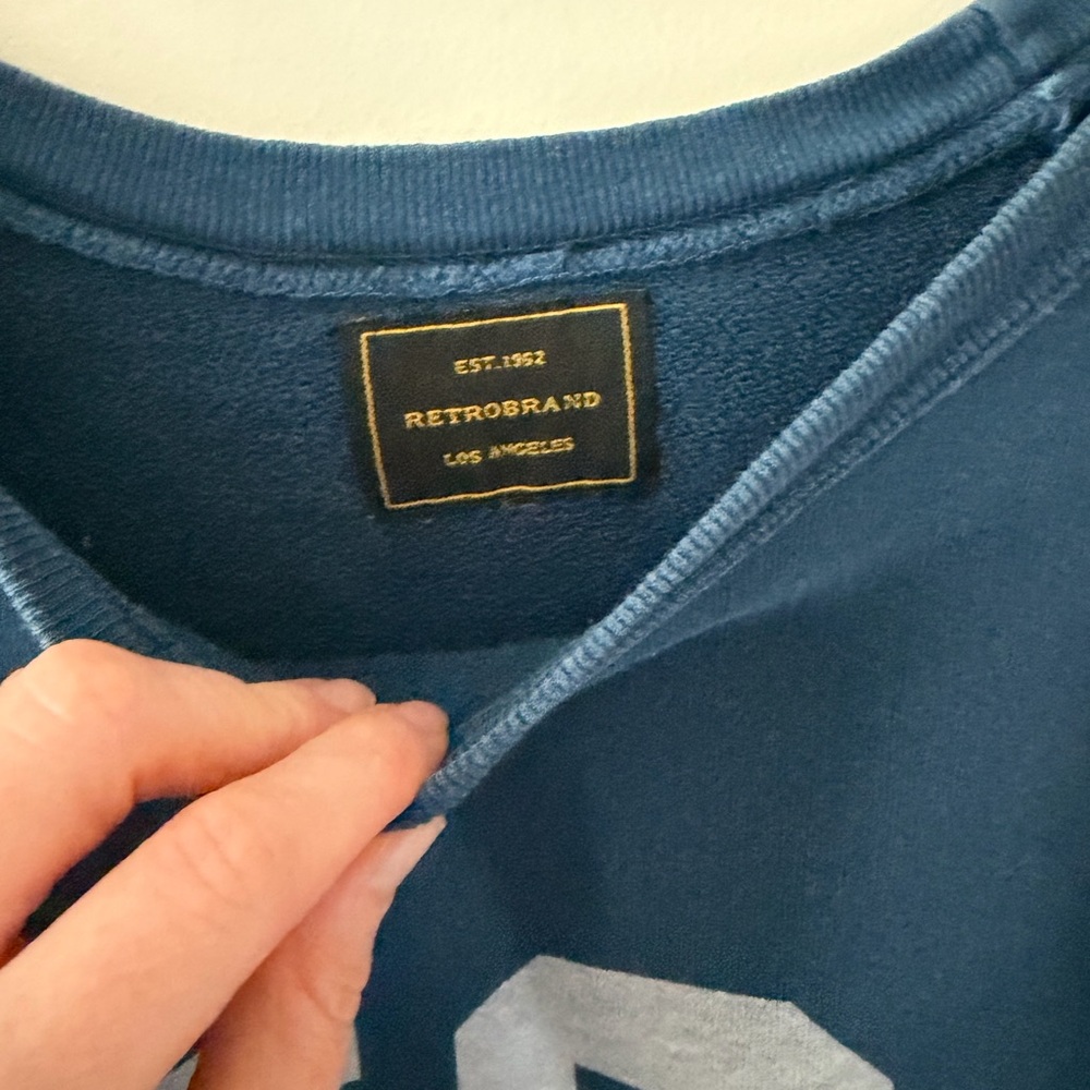Free People Retro Brand USA Crewneck Sweatshirt Blue Oversized Size L - Picture 4 of 4